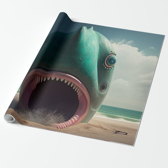 Papel De Presente Shark sculpture on the beach (Desenrolado)