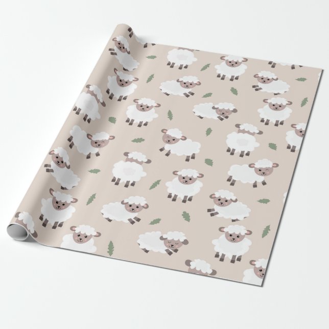 Papel De Presente Sheep & Lamb Cute Hand Drawn Farm Animals (Desenrolado)