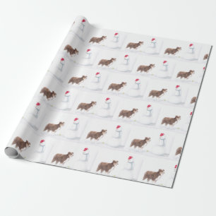 Papel De Presente Shepherd australiano e Snowman Dog Art Wrapping P