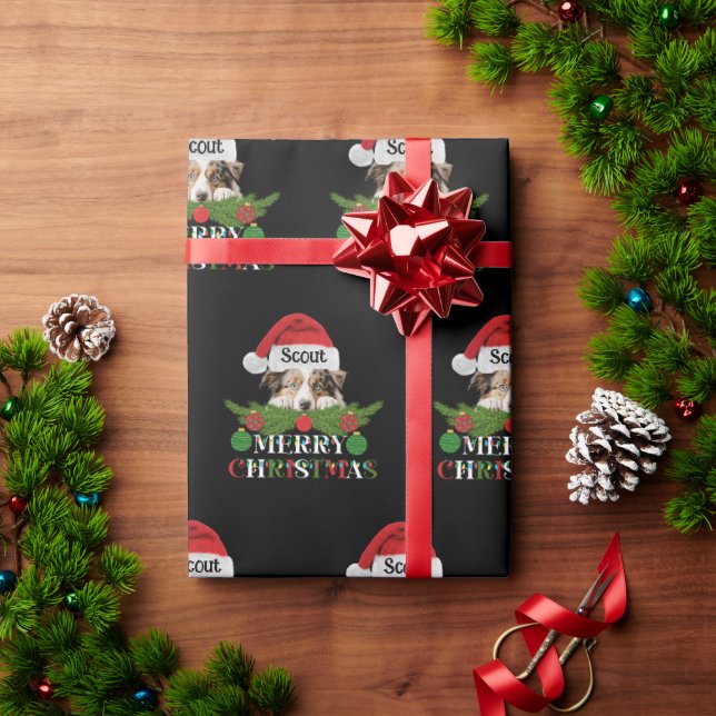 Papel De Presente Shepherd australiano personalizado Feliz Natal (Presente de Natal)