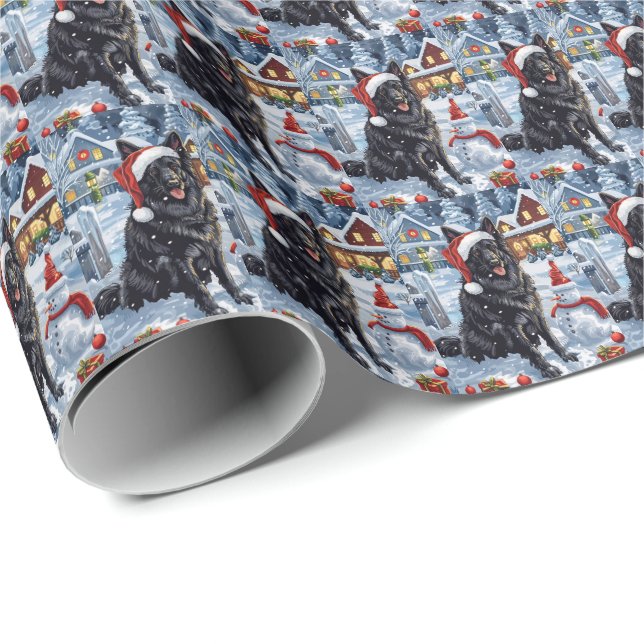 Papel De Presente Shepherd Dog Winter Wonderland Christmas (Ponta do rolo)