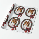 Papel De Presente Shetland Sheepdog Christmas Wreath<br><div class="desc">Encerre todos os seus presentes este ano no nosso adorável papel de Natal de Sheltie dog!</div>