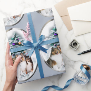 Papel De Presente Shetland Sheepdog Trio de Natal