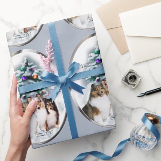 Papel De Presente Shetland Sheepdog Trio de Natal (Presentear)