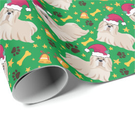 Papel De Presente Shih Tzu Dog Com Papai Noel