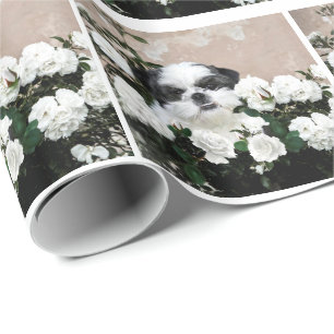 Papel De Presente Shih Tzu e rosas