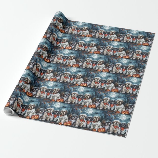 Papel De Presente Shih Tzu Halloween Assustador (Desenrolado)