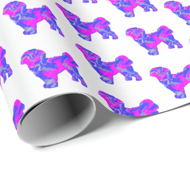 Papel De Presente Shih Tzu Silhouette - Cor-de-rosa e azul (Ponta do rolo)
