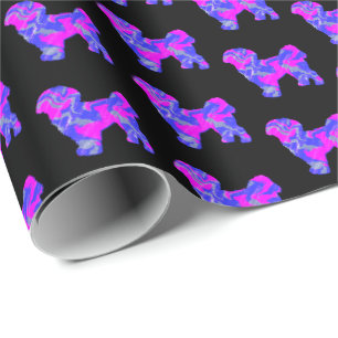 Papel De Presente Shih Tzu Silhouette Rosa e Blue Dog Black Paper