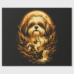 Papel De Presente Shih Tzu Uivando para a Lua Cachorro Engraçado