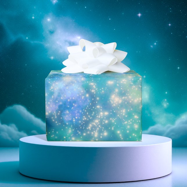 Papel De Presente Shimmer Galaxy azul verde (Criador carregado)