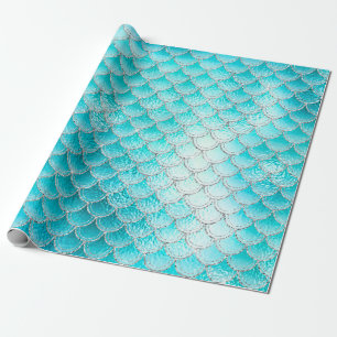 Papel De Presente Shimmering Fish Scales on Aqua
