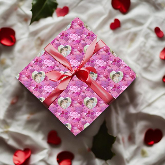 Papel De Presente Shimmering Foto Personalizada de Corações Rosa (Criador carregado)