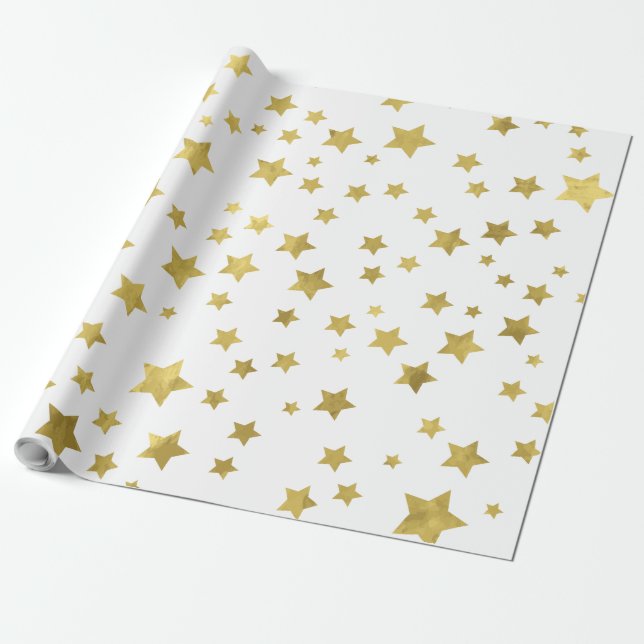 Papel De Presente Shimmery Goldstars - Padrão de Ouro (Desenrolado)