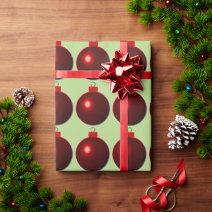 Papel De Presente Shiny Red Ball Maravilhas de Natal Feliz em Verde