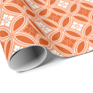 Papel De Presente Shippo com Flower Motif, tangerina laranja