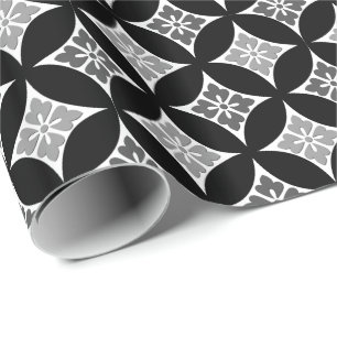 Papel De Presente Shippo com motivo, preto, branco e cinzas da flor