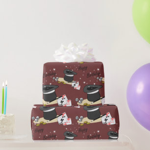 Papel De Presente Show de Magia Feliz Aniversário Vermelho