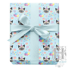 Papel De Presente Siamese Cat Birthday Gift Wrapping Paper in Blue