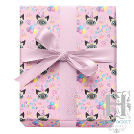 Papel De Presente Siamese Cat Birthday Gift Wrapping Paper in Pink