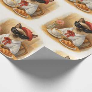 Papel De Presente Siamese Cat com café da manhã