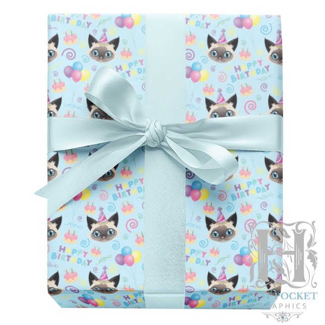 Papel De Presente Siamese Cat Wrapping Paper in Blue (Criador carregado)