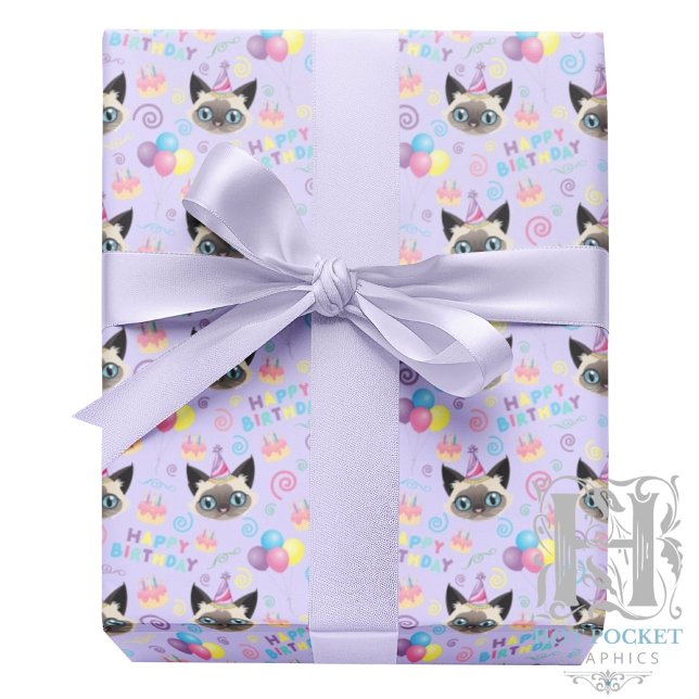 Papel De Presente Siamese Cat Wrapping Paper in Purple (Criador carregado)