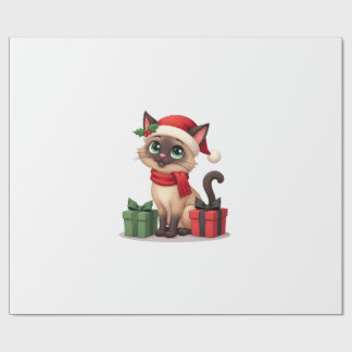 Papel De Presente Siamese Cat Xmas Holiday Santa Siamese Cat Christm