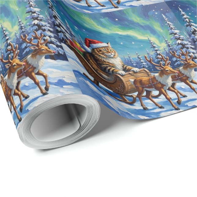 Papel De Presente Siberian Cat Christmas Taiga Sleigh Ride (Ponta do rolo)