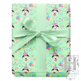 Papel De Presente Siberian Husky Birthday Gift Wrapping Paper Green