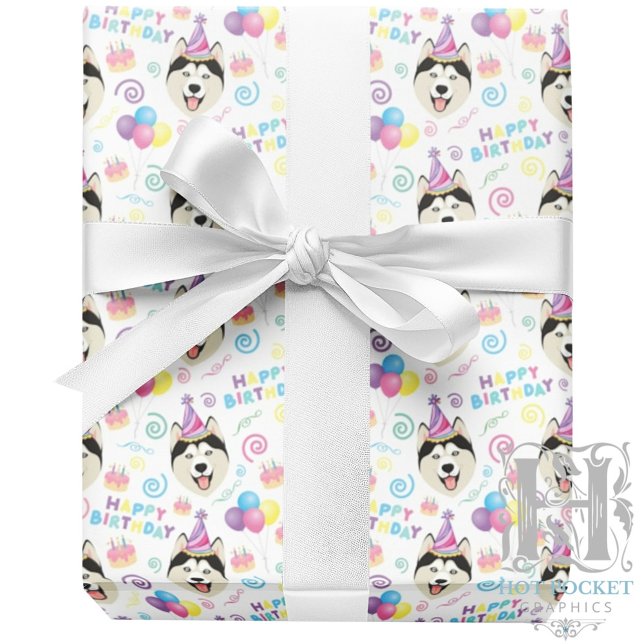Papel De Presente Siberian Husky Birthday Gift Wrapping Paper White (Criador carregado)