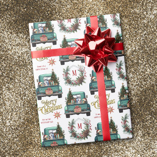 Papel De Presente Siberian Husky Dog Retro Truck Monograma