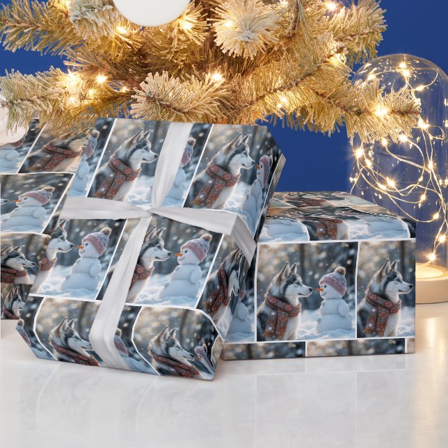 Papel De Presente Siberian Husky Olhando para um Neve (Feriados)