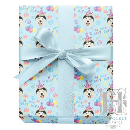 Papel De Presente Siberian Husky Wrapping Paper in Blue
