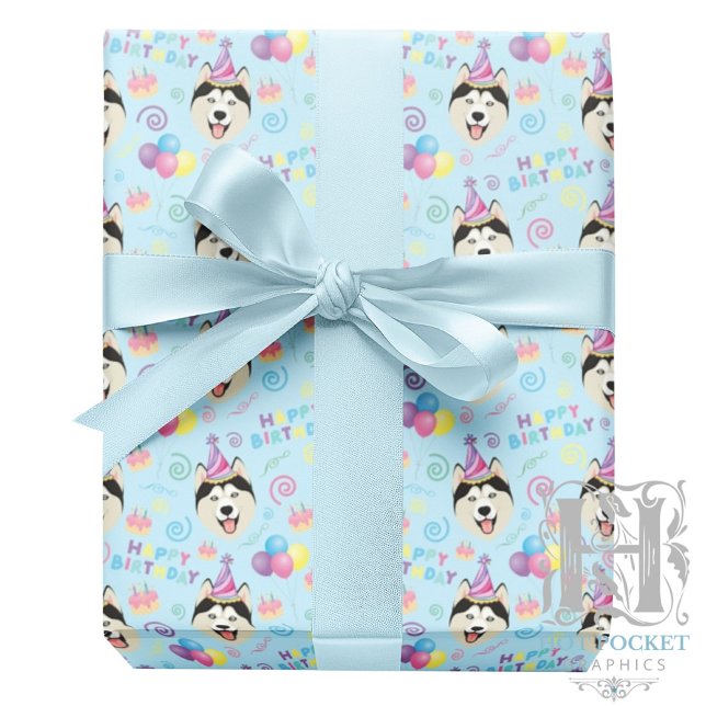 Papel De Presente Siberian Husky Wrapping Paper in Blue (Criador carregado)