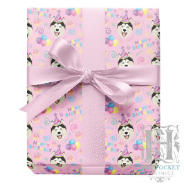 Papel De Presente Siberian Husky Wrapping Paper in Pink