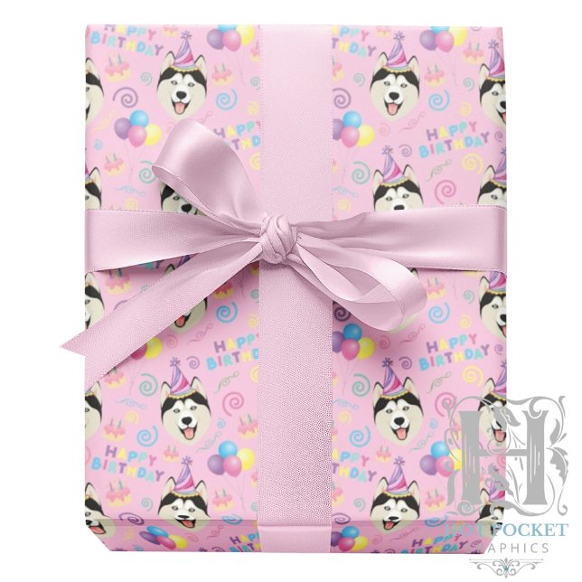 Papel De Presente Siberian Husky Wrapping Paper in Pink (Criador carregado)