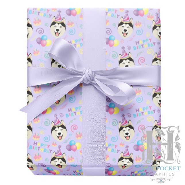 Papel De Presente Siberian Husky Wrapping Paper in Purple (Criador carregado)