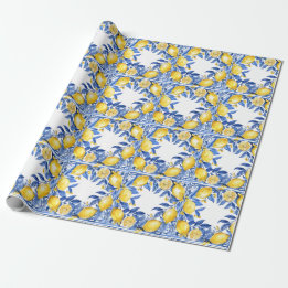 Papel De Presente Sicilian Lemon Tiles Pattern Mediterranean Dolce 