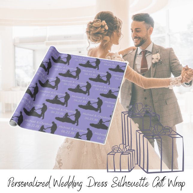 Papel De Presente Silhouette de vestidos personalizados (Personalized Wedding Dress Silhouette Wrapping Paper)