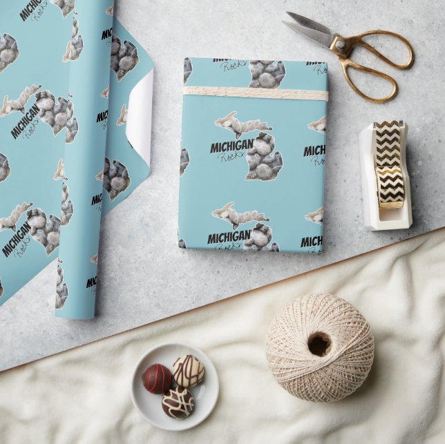 Papel De Presente Silhouette Michigan Cheio De Pedras De Petoskey (Artesanato)