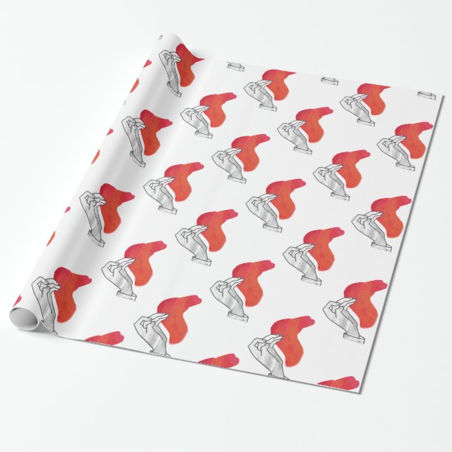 Papel De Presente Silhueta da Mão Camelo Vermelho (Desenrolado)