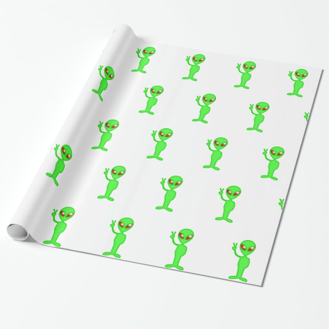 Papel De Presente Silhueta de alienígena verde (Desenrolado)