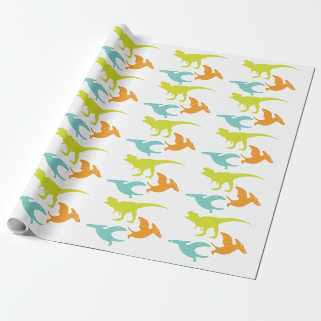 Papel De Presente Silhueta de aniversário do Dinossaur (Desenrolado)