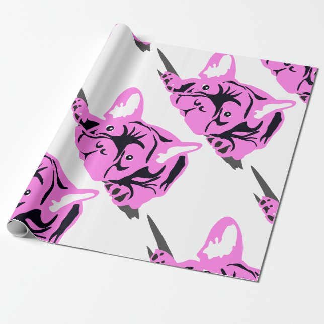 Papel De Presente Silhueta de Bulldog Francês (Desenrolado)