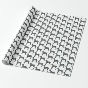Papel De Presente Silhueta de Cão Dogue Alemão em Grade Y&B Branco