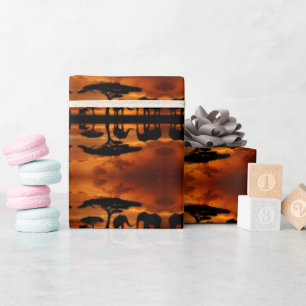 Papel De Presente Silhueta de elefante do Baobá africano Safari