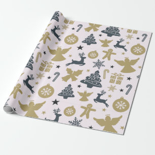 Papel De Presente Silhueta de Natal Elegante de ouro e azul