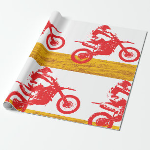 Papel De Presente Silhueta de Piloto de Motocross Vermelho