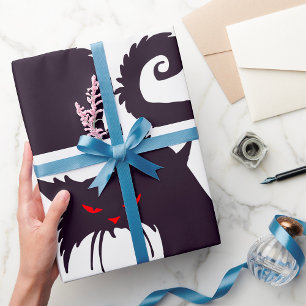 Papel De Presente Silhueta Gato Preto mau com Olhos Vermelhos